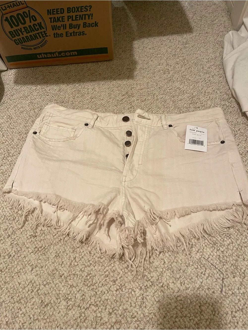 NWT Free People Raw Hem High-Rise Denim Shorts in worn white light beige